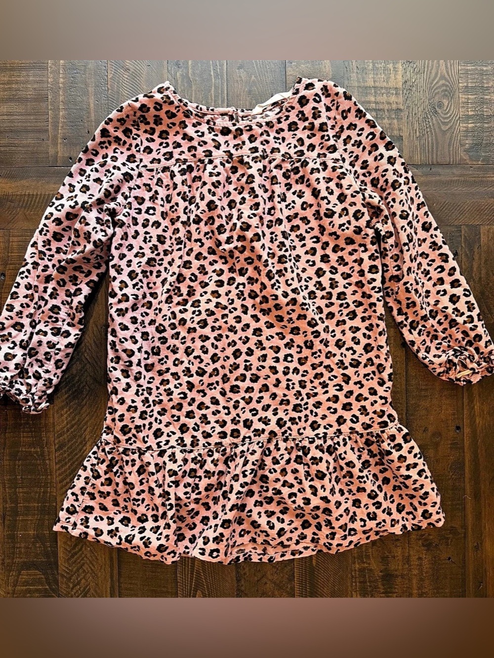 H&M Girls Leopard Print Corduroy Dress Pink Black Size 6-7Y